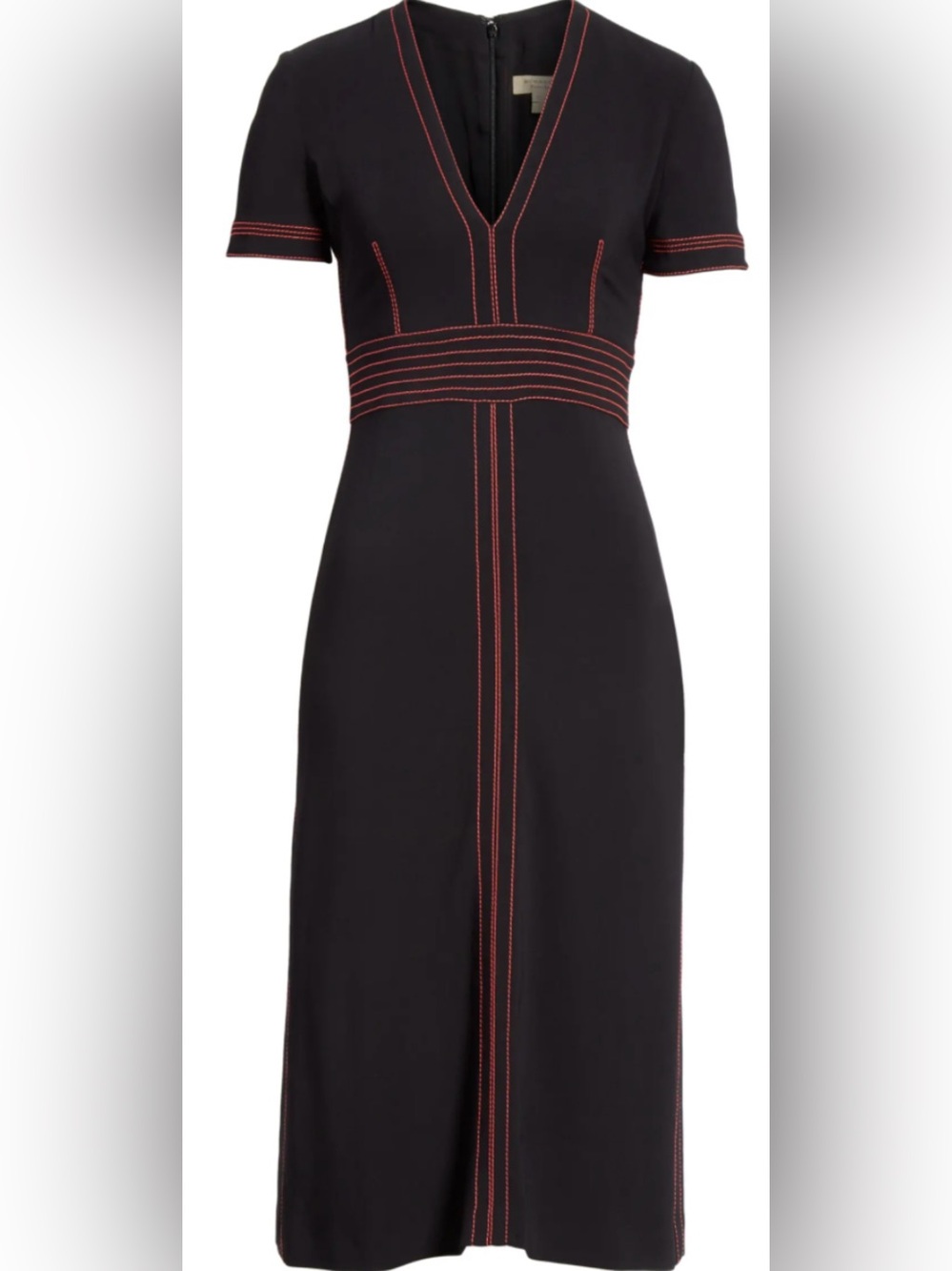 Burberry Black Midi Dress with Red Stitching Detail